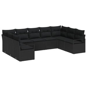 vidaXL Ensemble de canapé de jardin avec coussin 9 Pièces Noir