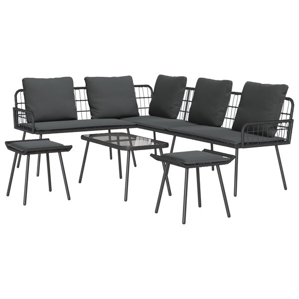 Ensemble de canapé de jardin 4 pièces avec coussins en poly rotin noir