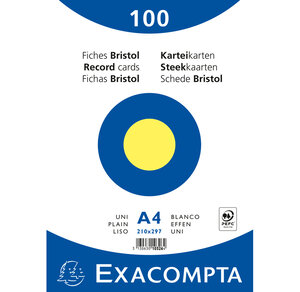 Paquet de 100 Fiches bristol jaune 210x297 s/film NP EXACOMPTA