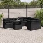 vidaXL Salon de jardin 10 Pièces avec coussins noir résine tressée
