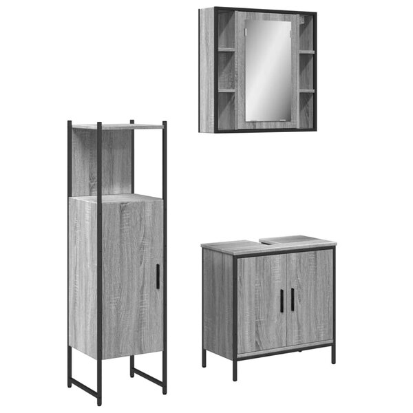 vidaXL Ensemble d'armoires de salle de bain 3 Pièces sonoma gris