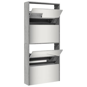 vidaXL Armoire à chaussures miroir 4 niveaux sonoma gris 63x17x134 cm