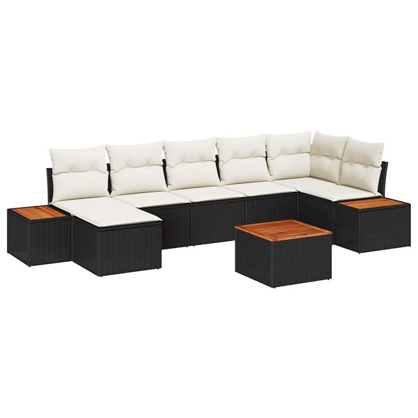 vidaXL Ensemble de canapé de jardin avec coussin 8 Pièces Noir et crème