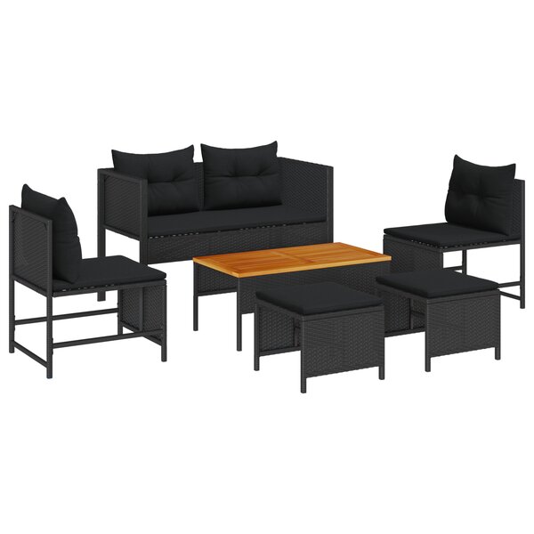 vidaXL Ensemble de Canapé d'Extérieur - Noir Rotin  Bois Moyen Durable