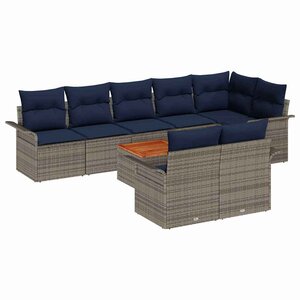 vidaXL Ensemble de canapé de jardin 9 Pièces Gris et bleu marine