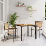Ensemble repas jardin vidaXL 3 pièces poly rotin noir et acacia