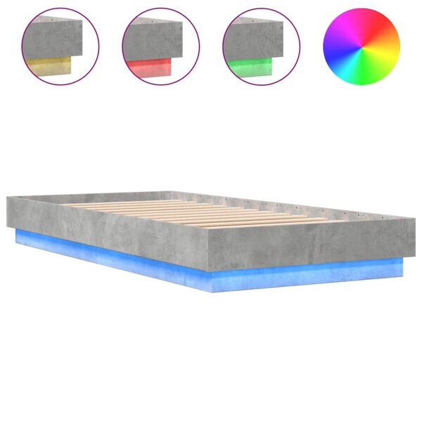 vidaXL Cadre de lit avec lumières LED gris béton 100x200 cm