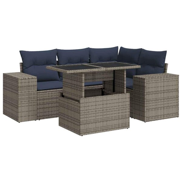 vidaXL Salon de jardin avec coussins 5 Pièces gris résine tressée acacia