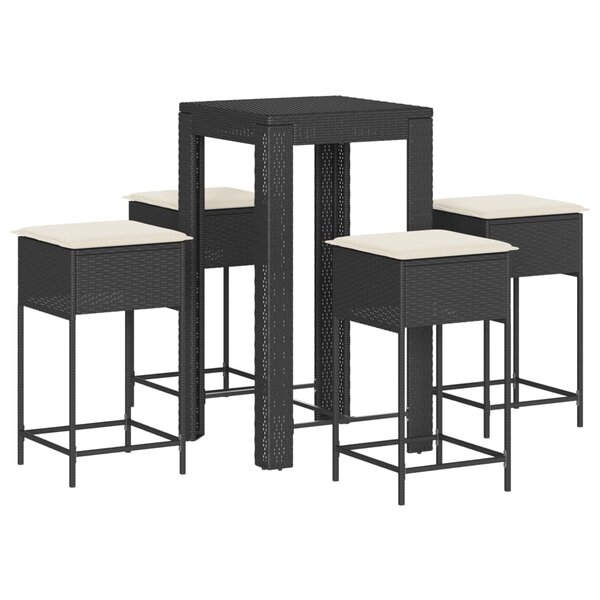 vidaXL Ensemble de bar de jardin 5 Pièces avec coussins noir poly rotin