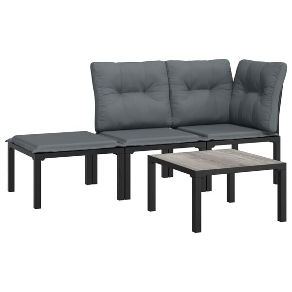vidaXL Salon de jardin 4 Pièces noir et gris résine tressée