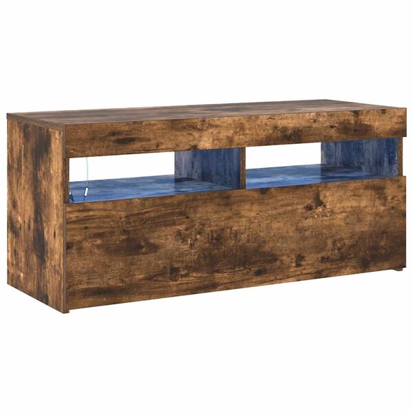 vidaXL Meuble TV avec lumières LED Chêne fumé 90x35x40 cm