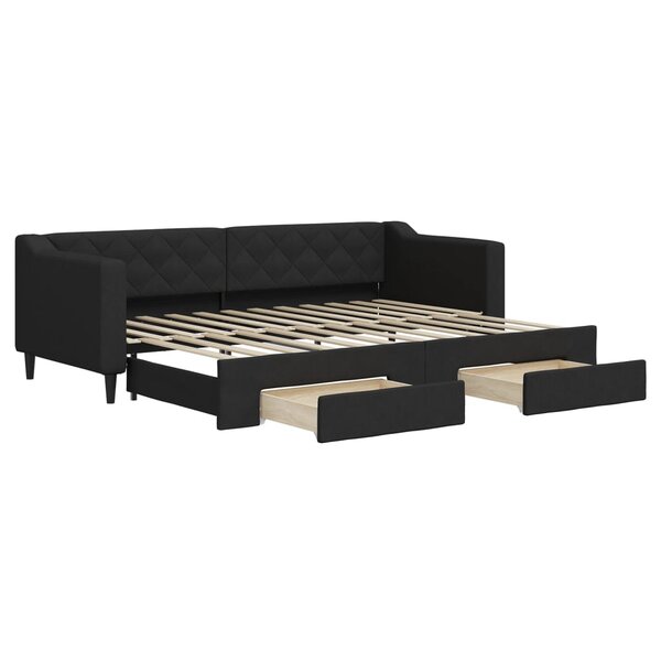 vidaXL Lit de jour avec gigogne et tiroirs sans matelas noir 80x200 cm