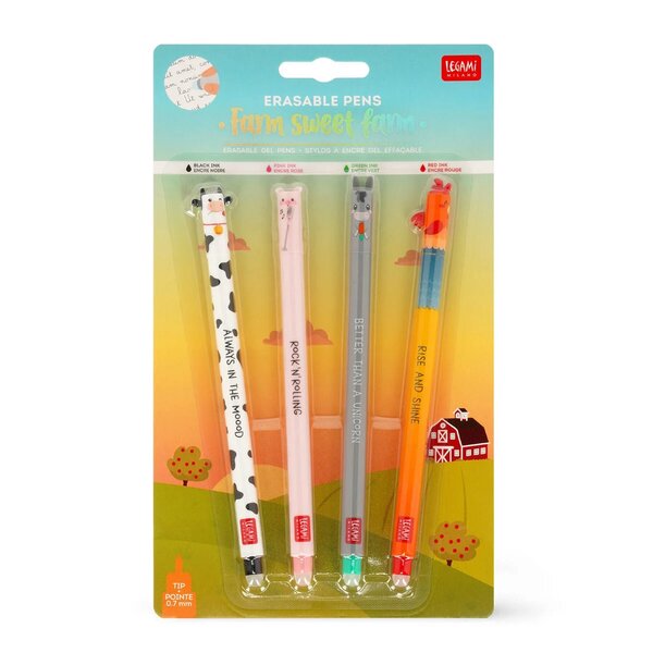 Legami EPSET0011 - Set de 4 Stylos à encre gel effaçable - Erasable Pen