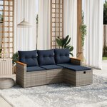 vidaXL Salon de jardin 4 Pièces avec coussins gris résine tressée