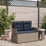 vidaXL Banc inclinable de jardin avec coussins gris résine tressée