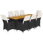 vidaXL Ensemble de bistro de jardin 9 Pièces coussins noir poly rotin