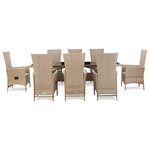 vidaXL Ensemble à manger d'extérieur et coussins 9 Pièces résine tressée