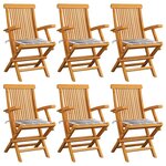 vidaXL Chaises de jardin coussins à carreaux gris lot de 6 Teck massif