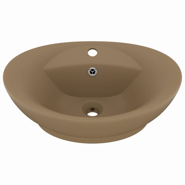 vidaXL Lavabo ovale de luxe à trop-plein Crème mat 58 5x39cm Céramique