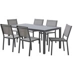 Table de jardin 6 personnes - Structure aluminium - Plateau verre trempé fixé par ventouses - 160 x 72 x 90 cm