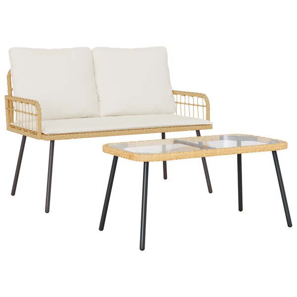 Set de Salle à Manger de Jardin 2 Pièces avec Coussins en Poly Rattan Naturel