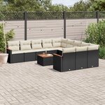 vidaXL Salon de jardin 12 Pièces avec coussins noir résine tressée