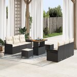 Ensemble de Sofa de Jardin 9 Pièces avec Coussins en Poly Rattan Noir Acacia