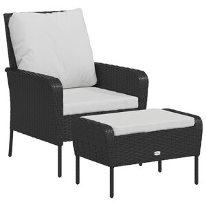 vidaXL Chaise de jardin avec tabouret noir résine tressée