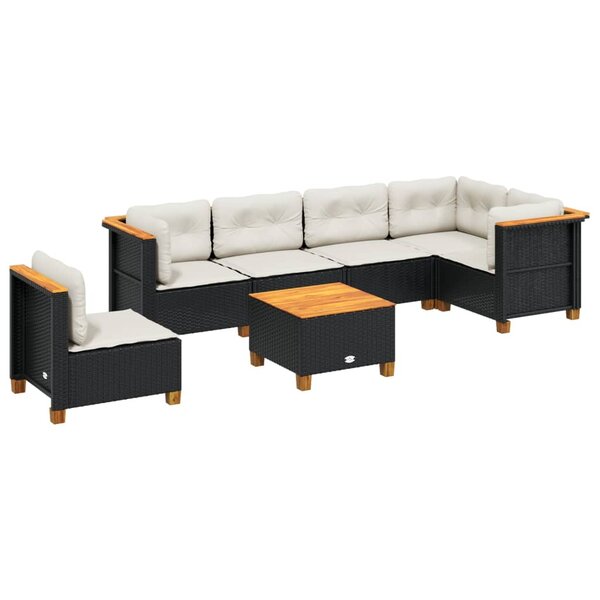 vidaXL Salon de jardin 7 Pièces avec coussins noir résine tressée