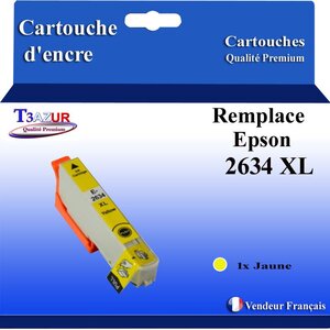 T3AZUR - Cartouche Compatible avec Epson XP620 XP625 XP700 XP710 XP720 XP800 XP810 XP820 remplace Epson T2634 Jaune