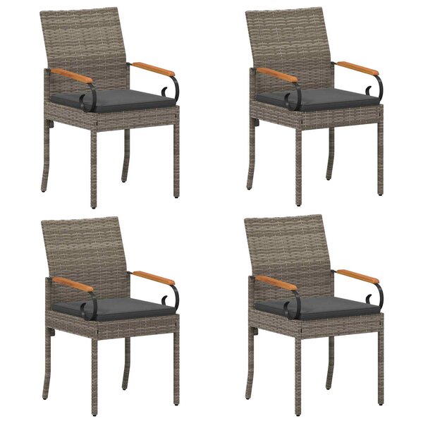 vidaXL Chaises de jardin 4 pc Gris et Gris foncé Poly Rattan et Acacia