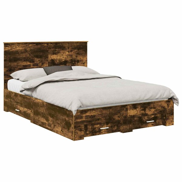 vidaXL Cadre de lit Chêne fumé 150 x 200 cm Bois d'ingénierie