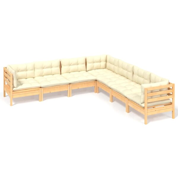 Salon de jardin meuble d'extérieur ensemble de mobilier 7 pièces avec coussins crème bois de pin solide 02_0017177