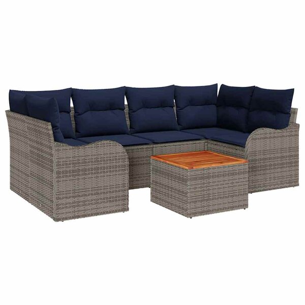 vidaXL Ensemble de canapé de jardin avec coussin 7 Pièces Gris polyrotin