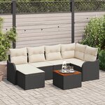 Ensemble de canapé de jardin 7 pièces vidaXL avec coussins noir rattan poly acacia
