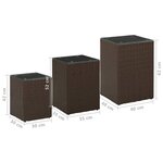 vidaXL Tables d'appoint 3 Pièces et dessus en verre Marron Résine tressée