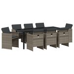vidaXL Ensemble de repas de jardin de 9 pièces avec coussins en poly rattan gris