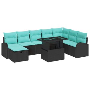 vidaXL Ensemble de canapé de jardin avec coussin 9 Pièces Noir Poly rotin