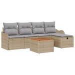 Ensemble de canapés de jardin 6 pièces avec coussins beige poly rattan
