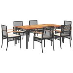 vidaXL Ensemble à manger de jardin coussins 7Pièces Noir Résine tressée