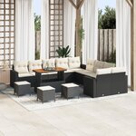 vidaXL Ensemble canapé jardin 14 pièces avec coussins poly rattan noir Acacia