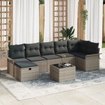Canapé de Jardin 8 Pièces avec Coussins Rattan Poly Gris vidaXL