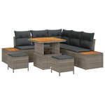 Ensemble de canapés de jardin 8 pièces avec coussins gris poly rattan acacia