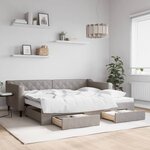 vidaXL Lit de jour avec gigogne et tiroirs taupe 90x200 cm tissu
