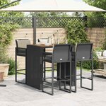 vidaXL Ensemble de bar de jardin 5 Pièces avec coussins noir poly rotin