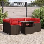 vidaXL Salon de jardin avec coussins 7Pièces marron résine tressée acacia