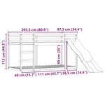 vidaXL Lit superposé sans matelas avec toboggan et rideaux 80x200 cm