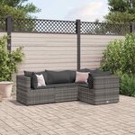 vidaXL Salon de jardin 4 Pièces avec coussins Gris Résine tressée