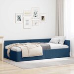 vidaXL Cadre de lit d'angle avec tête de lit Bleu 90 cm x 200 cm tissu
