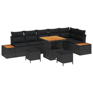 vidaXL Ensemble de canapé de jardin avec coussin 9 Pièces Noir